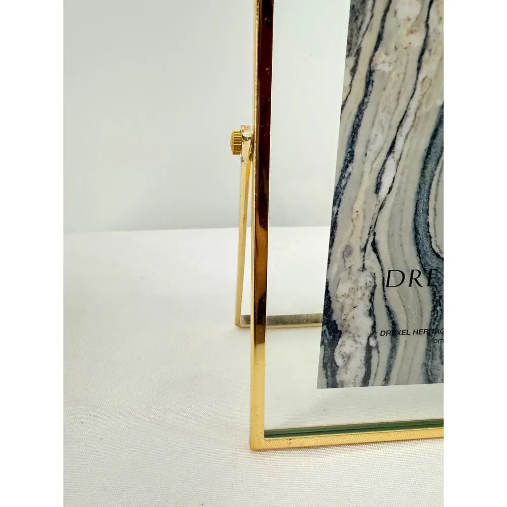 Gold Floating Glass Picture Frame Tabletop Easel Double Glass Metal Frame 5x7